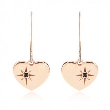 Orecchini in argento 925 con diamante nero - cuore simmetrico in color rosa-dorato, stella del nord