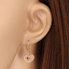 Orecchini in argento 925 con diamante nero - cuore simmetrico in color rosa-dorato, stella del nord