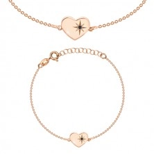 Bracciale in argento 925 in color rosa-dorato - cuore brillante, stella del nord, diamante nero