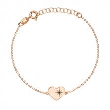 Set in argento 925, color rosa-dorato - collana e orecchini, cuore con Polaris e diamante
