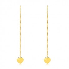 Orecchini in oro giallo 9K - cuore simmetrico sulla catena, ganci afro