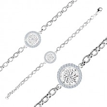 Bracciale in argento 925 - cerchio con fiore inciso decorativo e zirconi