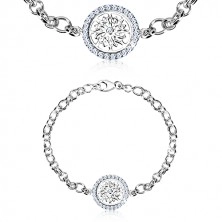 Bracciale in argento 925 - cerchio con fiore inciso decorativo e zirconi