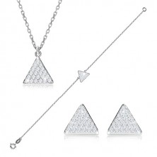 Set in argento 925 a tre pezzi - triangolo equilatero con zirconi, catena