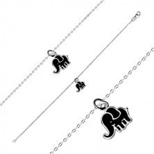 Bracciale in argento 925 - catena brillante, elefante ornato con smalto nero