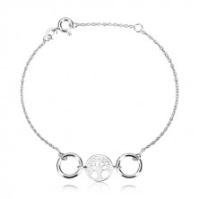 Bracciale in argento 925 - cerchio inciso con albero della vita, due cerchi brillanti