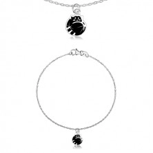 Bracciale in argento 925 - gatto arricciato in una pallina, smalto nero, catena brillante