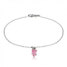 Bracciale in argento 925 - orsacchiotto ornato con smalto in color rosa, catena brillante