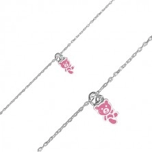 Bracciale in argento 925 - orsacchiotto ornato con smalto in color rosa, catena brillante