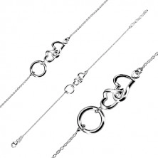 Bracciale in argento 925 - due cuori brillanti e un cerchio, piccole maglie ovali