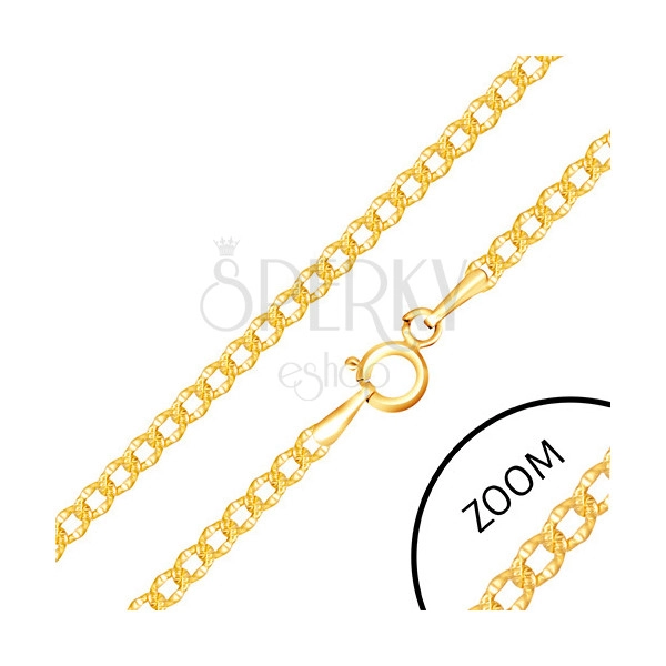 Catena in oro 375 - maglie piatte ovali, solchi incisi, 550 mm