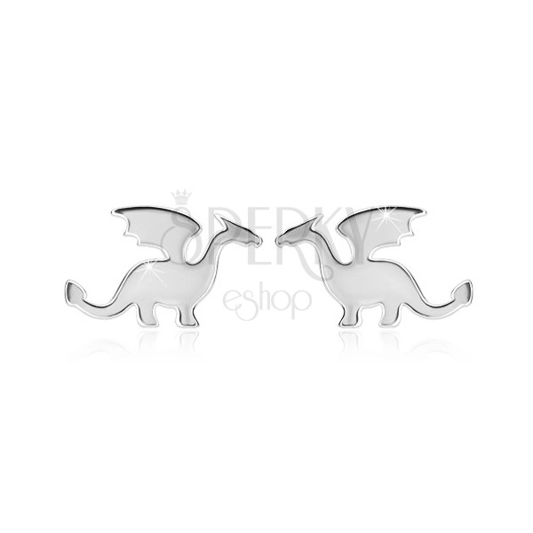 Orecchini in argento 925 - modello drago, superficie brillante, chiusura a perno