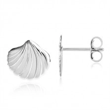 Orecchini in argento 925 - conchiglia brillante con intagli, chiusura a perno e farfalla