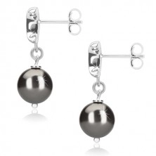 Orecchini in argento 925 - mezzaluna brillante e pallina in color ematite, perno