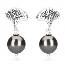 Orecchini in argento 925 - palline in color ematite, conchiglia, chiusura a perno e farfalla