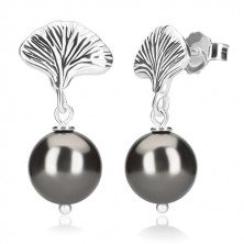 Orecchini in argento 925 - palline in color ematite, conchiglia, chiusura a perno e farfalla