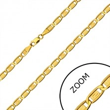 Catena in oro 585, maglie oblunghe, motivi chiave greca, 550 mm