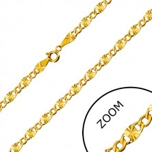 Catena in oro 585 - maglie piatte, ritagli a stella, maglie esagonali, 550 mm