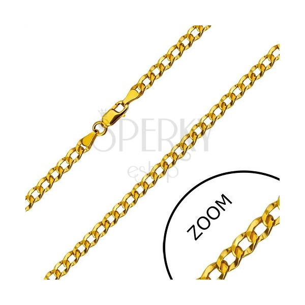 Catena in oro giallo 14K - maglie allargate ornate con piccoli intagli, 500 mm