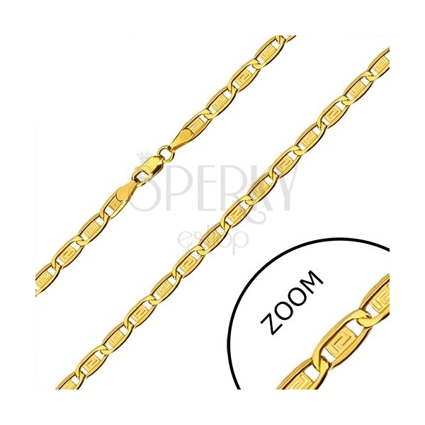 Catena in oro 585 - maglie oblunghe, rettangoli con chiave greca, 600 mm