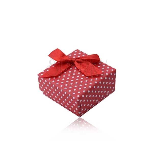 Scatola da regalo rossa per anello oppure ciondolo, puntini bianchi, fiocchetto