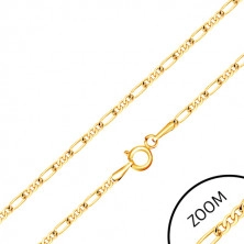 Catena in oro 375 - tre piccole maglie ed una maglia oblunga, 600 mm