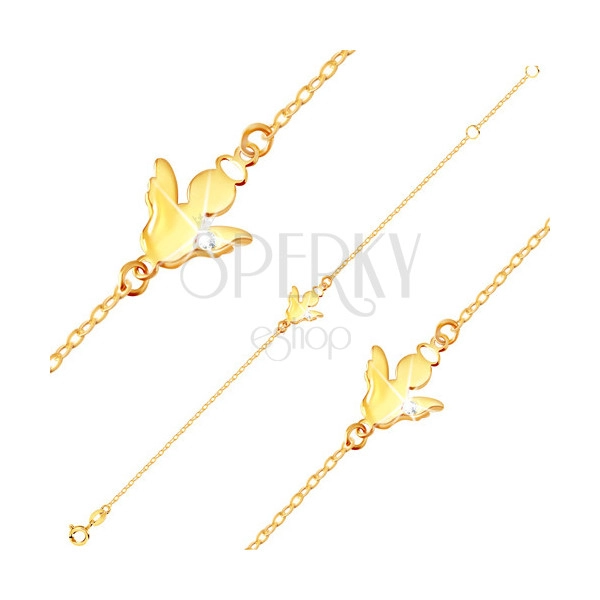Bracciale in oro 9K - sagoma d'angelo con ricamo e zircone chiaro disposto sull'ala