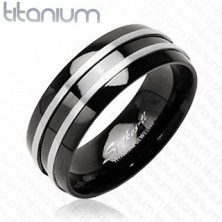 Anello in titanio nero - due strisce sottili colore argento