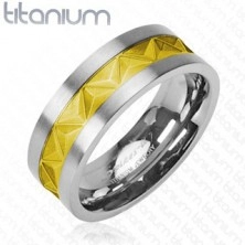 Fede nuziale in titanio - disegno triangoli color oro