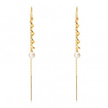 Orecchini pendenti in oro 585 - spirale brillante, perla bianca