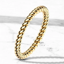 Anello in acciaio color dorato - contorno ritorto a forma di corda, 2mm