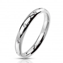 Anello in acciaio color argento - zirconi chiari rotondi, 3 mm