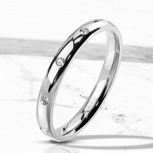 Anello in acciaio color argento - zirconi chiari rotondi, 3 mm