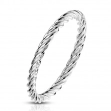 Anello in acciaio color argento - strisce unite strettamente e ritorte, 2 mm