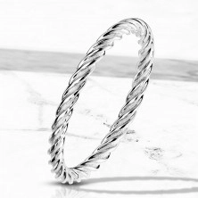 Anello in acciaio color argento - strisce unite strettamente e ritorte, 2 mm