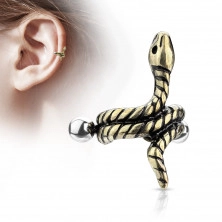 Piercing all'orecchio in acciaio - serpente arrotolato con strisce sul corpo