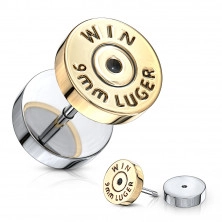 Plug falso all'orecchio in color argento - cerchio piatto a forma dorata, segno "WIN"
