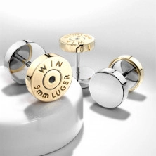 Plug falso all'orecchio in color argento - cerchio piatto a forma dorata, segno "WIN"