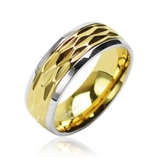 Anello d'acciaio - motivo ondulato in colore oro