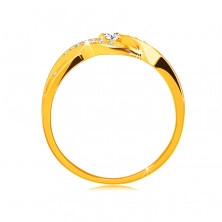 Anello in oro 14K - lati sottili, intrecciati con zirconi, brillante zircone rotondo