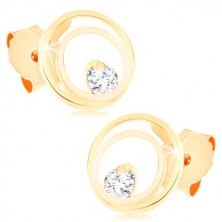 Orecchini in oro 9k - anelli sottili uniti e ornati con zircone brillante, chiusura a bottone