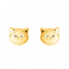 Orecchini in oro 14K - testa di gatto con occhi in zircone rotondo