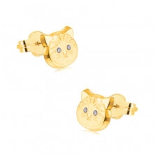 Orecchini in oro 14K - testa di gatto con occhi in zircone rotondo