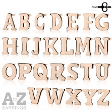 Orecchini in acciaio colore rame - lettera dell'alfabeto “K”, chiusura a bottone