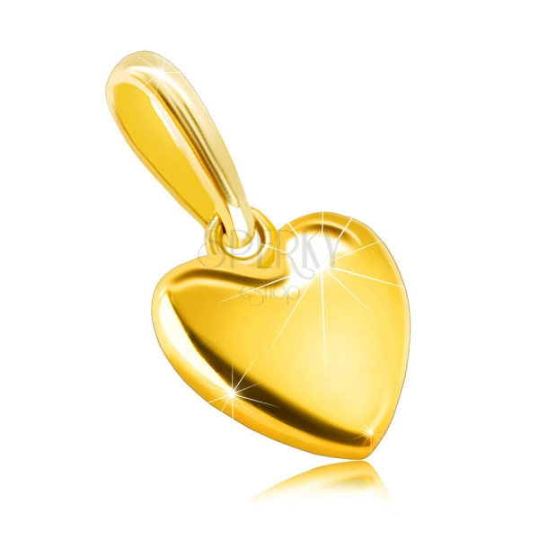 Ciondolo in oro giallo 585 - cuore liscio, superficie molto brillante, fermaglio ovale