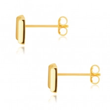 Orecchini in oro 14K - rettangolo con tre zirconi chiari, rotondi, chiusura a bottone
