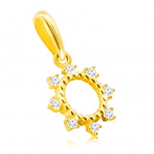 Ciondolo in oro 14K - anello con griffe sottili, zirconi rotondi, brillanti