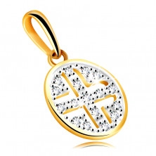 Ciondolo in oro giallo 14K, con diamante - cerchio decorato con diamanti, placcatura nera