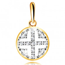 Ciondolo in oro giallo 14K, con diamante - cerchio decorato con diamanti, placcatura nera