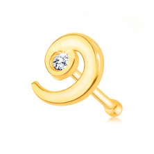 Piercing in oro giallo 14K, forma dritta - spirale con diamante chiaro